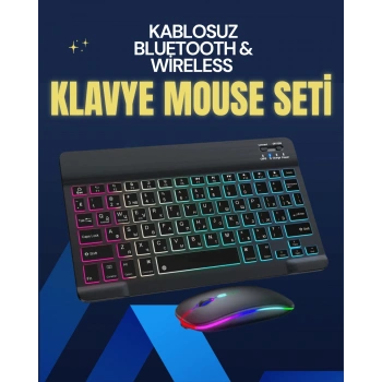 VipMarketim Şık ve Sessiz Tasarımlı Işıklı Klavye Mouse Seti – Şarjlı Wireless