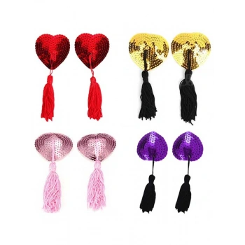 VipMarketim Silikon Yapışkanlı Parlak Pullu Göğüs Püskülü - Karışık Renk