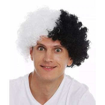 VipMarketim Siyah Beyaz Kıvırcık Afro Bonus Taraftar Peruğu