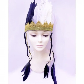 VipMarketim Siyah Beyaz Renk Tüylü Kızılderili Başlığı | Taraftar Başlığı