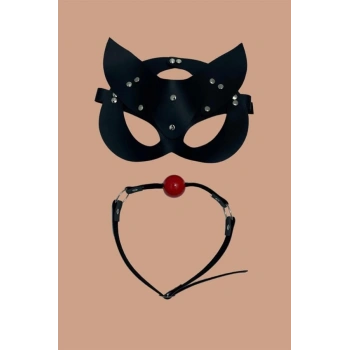 VipMarketim  Siyah Deri Maske Ve Ağız Topu Herness Aksesuar