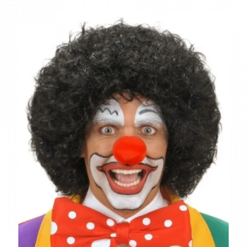 VipMarketim Siyah Kıvırcık Afro Peruk ve Kırmızı Sünger Burun Seti