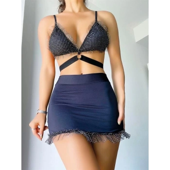 Vipmarketim Siyah Mini Tül Detaylı Fantezi Elbise