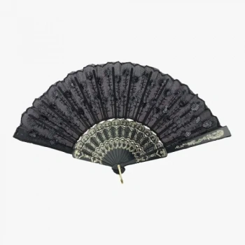 VipMarketim Siyah Plastik Pullu Kumaş Yelpaze 12li