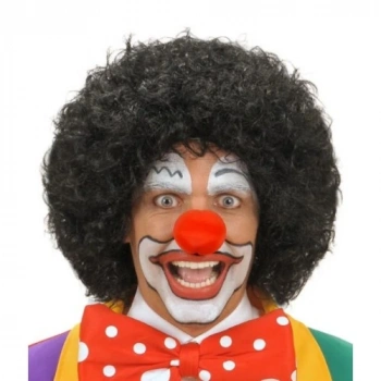 VipMarketim Siyah Renk Kıvırcık Afro Bonus Peruk Saç ve Kırmızı Sünger Burun Seti