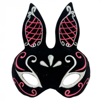 VipMarketim Siyah Süet Tavşan Maskesi Simli