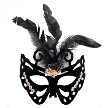 VipMarketim Siyah Süet Tüylü Kelebek Figür Parti Maskesi