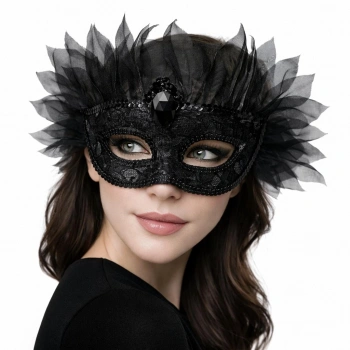 VipMarketim Siyah Taşlı Venedik Lüks Tüllü Parti Maskesi