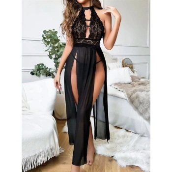 VipMarketim  Siyah Uzun Derin Dekolteli Dantel Fantezi Gecelik