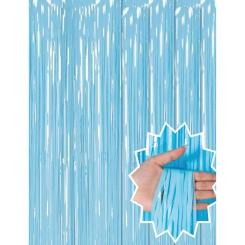 VipMarketim Soft Mavi Püsküllü Kapı Perdesi