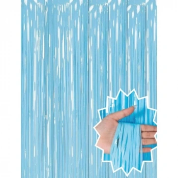 VipMarketim Soft Mavi Püsküllü Kapı Perdesi - Parti, Baby Shower, Sünnet Süsü, Cinsiyet Partisi 1x2 m