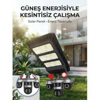 VipMarketim Solar Panelli Akıllı Güvenlik Kamerası LED Projektörlü
