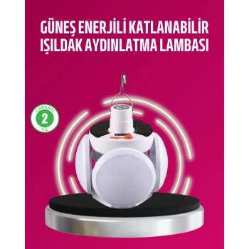 VipMarketim Solar ve USB Şarjlı Su Geçirmez Katlanabilir LED Lamba