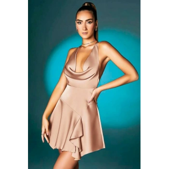 VipMarketim  Somon Askılı Degajeli Fantezi Mini Elbise