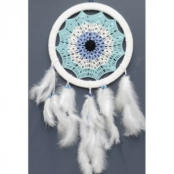 VipMarketim Su Yeşili Renginde Nazar Motifli Kuş Tüylü Duvar Süsü