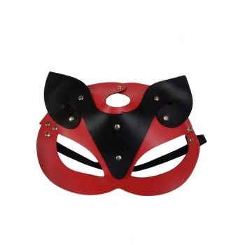 VipMarketim Suni Deri Kedi Kız Maskesi - Kırmızı Siyah