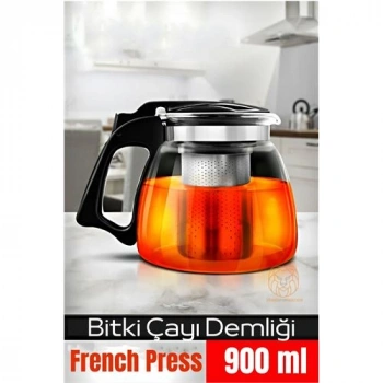 VipMarketim Süzgeçli French Press Cam Demlik 900 Ml Bitki Çayı Demliği