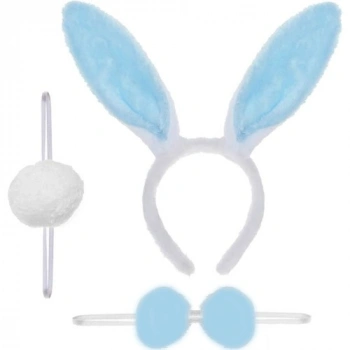 VipMarketim Tavşan Kostüm Seti Taç Papyon Ponpon Kuyruk Mavi
