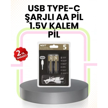 VipMarketim Tekrar Şarj Edilebilir AA USB Type-C Pil | 1000+ Döngü | 1.5V Sabit Voltaj