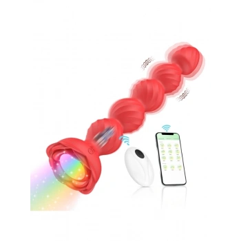 VipMarketim Telefon Kontrollü Haley Rose Pulled Beads Anal Plug – Kırmızı