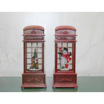 VipMarketim Telefon Kulübesi Tasarımlı Yılbaşı Temalı Işıklı Müzikli Kar Küresi Model 2