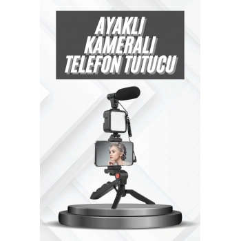 VipMarketim Telefon Tutucu Mikrofonlu Işıklı Youtuber Video Kayıt