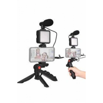 VipMarketim Telefon Tutucu Mini Mikrofonlu Tripod Vlog Çekim Video