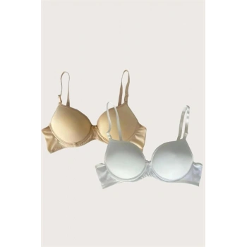 VipMarketim Ten-Beyaz 2Li Mikro Kumaş Push Up Dolgulu Balenli Günlük Destekli Sütyen