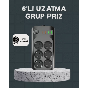 VipMarketim Termal Akım Korumalı 6’lı Uzatma Priz USB Type-C Hızlı Şarj 2500W