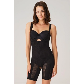 VipMarketim  Toparlayıcı Vücut İnceltici Dikişli Fermuarlı Uzun Paca Altı Açık Sıkı Badi Korse