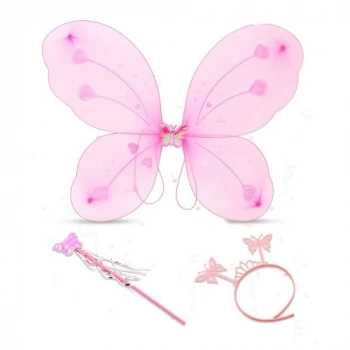 VipMarketim Toz Pembe Kelebek Kanadı Tacı ve Sopası