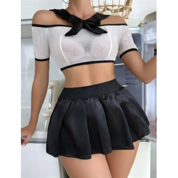 VipMarketim  Transparan Mini Etekli Kurdela Detaylı Fantezi Kostüm