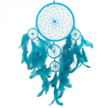 VipMarketim Turkuaz Rengi Kuş Tüylü Boncuklu Düş Kapanı El Yapımı Duvar Süsü