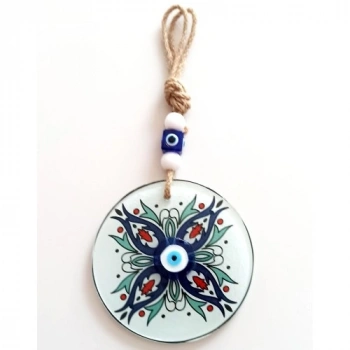 VipMarketim Turkuaz Ve Lacivert Renk Çiçekli Füzyon Cam Duvar Süsü