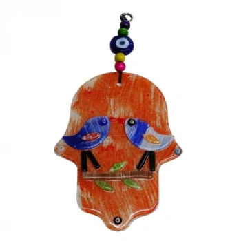 VipMarketim Turuncu Kuşlu Füzyon Cam Fatma Ana Eli Duvar Süsü Kapı Süsü