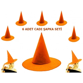 VipMarketim Turuncu Renk Keçe Cadı Şapkası 6 Adet