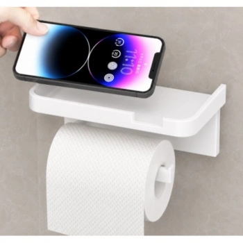 VipMarketim Tuvalet Kağıdı Askılığı - Raflı ve Yapışkanlı - Matkapsız Banyo Aksesuarı