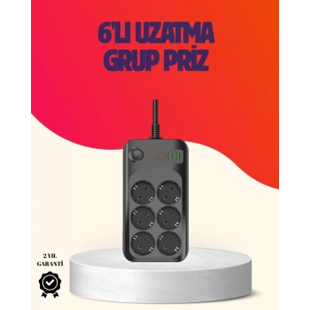 VipMarketim USB Type-C Destekli Termal Korumalı 6’lı Uzatma Priz 10A 2m