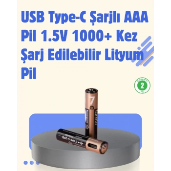 VipMarketim USB Type-C Şarjlı AAA Lityum Pil 1000+ Şarj Döngüsü ile Uzun Ömür