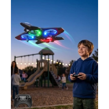 VipMarketim Uzaktan Kumandalı LED Işıklı Drone Uçak 360 Derece Dönüş Özellikli Oyuncak Drone