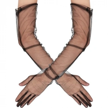 VipMarketim Uzun Boy Likralı Siyah Yetişkin Mega Tül Eldiven