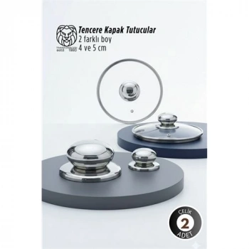 VipMarketim Valeria Serisi 2’li Paslanmaz Çelik Lüks Tencere Kapağı Tutucu Seti - 4-5 cm Universal