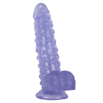 VipMarketim Vantuzlu Testisli Noktalı Tasarım Mor Jel Dildo 24cm