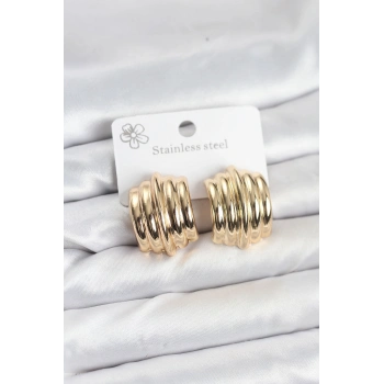 VipMarketim Vintage Model 316L Çelik Gold Renk Kadın Küpe 5886
