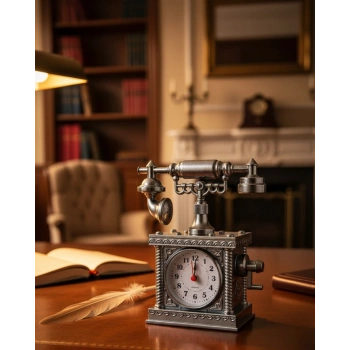 VipMarketim Vintage Telefon Tasarımlı Masa Saati ve Çalar Saat Dekoratif Model