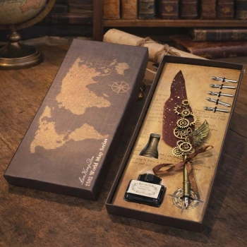 VipMarketim Vintage Tüylü Divit Kalem Hediye Seti