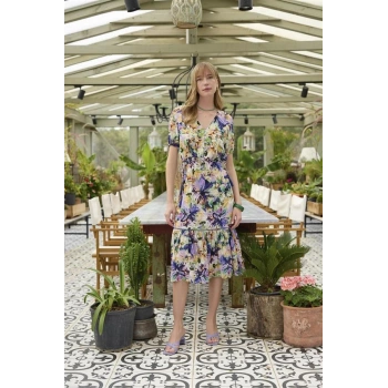 VipMarketim % Viskon Çiçek Ve Yaprak Desenli Elbise (Kod:100)