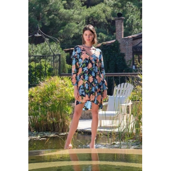 Vipmarketim Viskon Çiçek Ve Yaprak Desenli Uzun Kollu Elbise