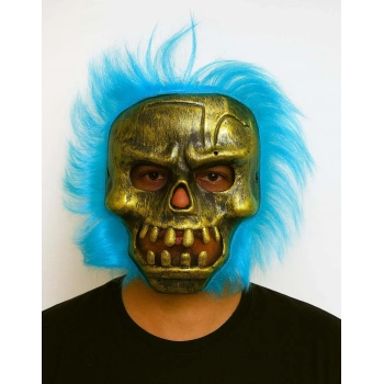 VipMarketim Wild Skull - Bakır Kafatası Turkuaz Saçlı İskelet Maske