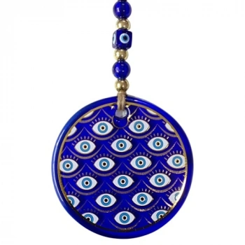 VipMarketim Yaldızlı Gözlerle Motiflendirilmiş Nazar Boncuklu Duvar Süsü Cam Duvar Dekoru